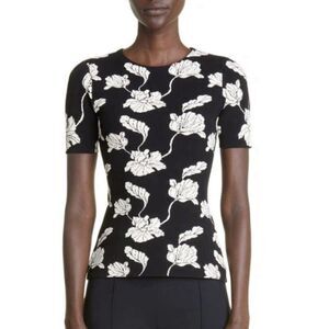 ADAM LIPPES XS Floral-print Short-sleeved Top In Black Designer Luxury Classic